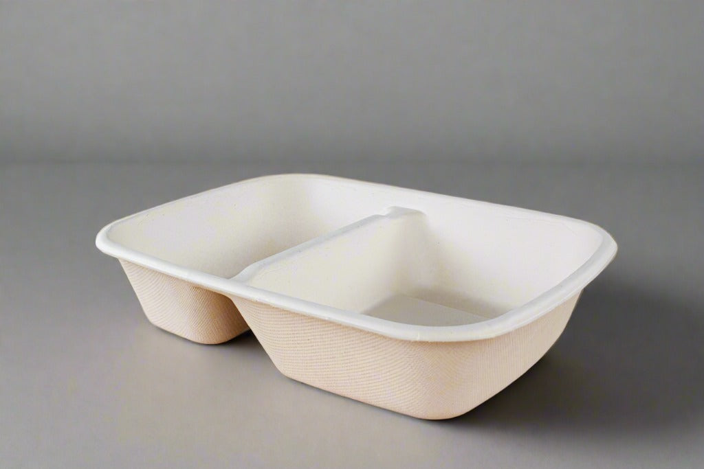 30Oz 2 Compartment Bagasse Rectangular Tray